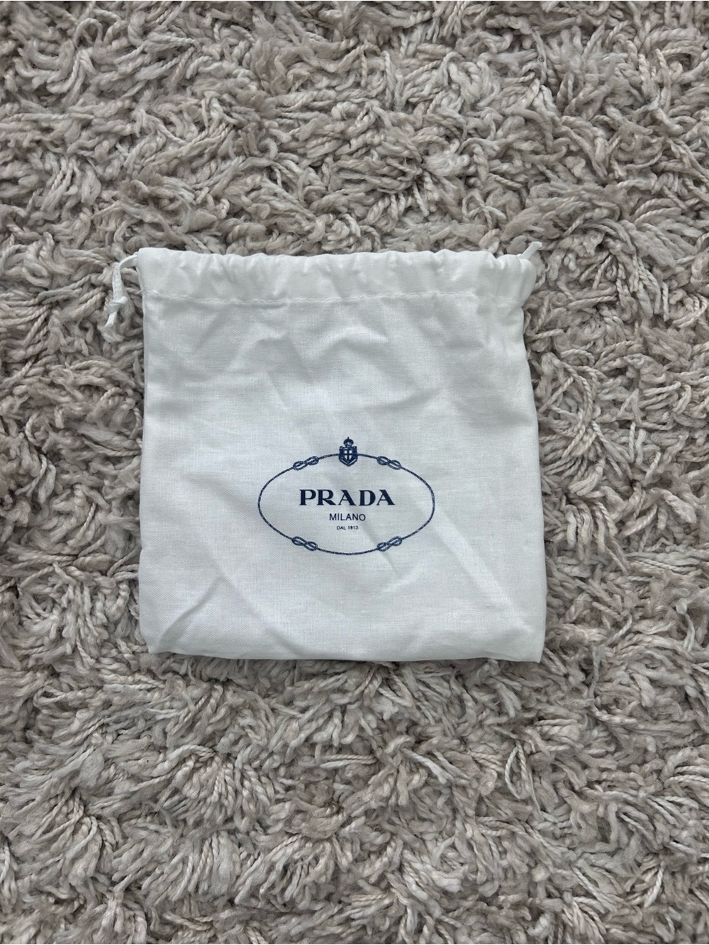 Prada White and Navy Branded Drawstring Pouch